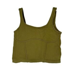 Urban Outfitters Crop Top Green Size S Ribbed Corset Stretch Scoop Neck Basic